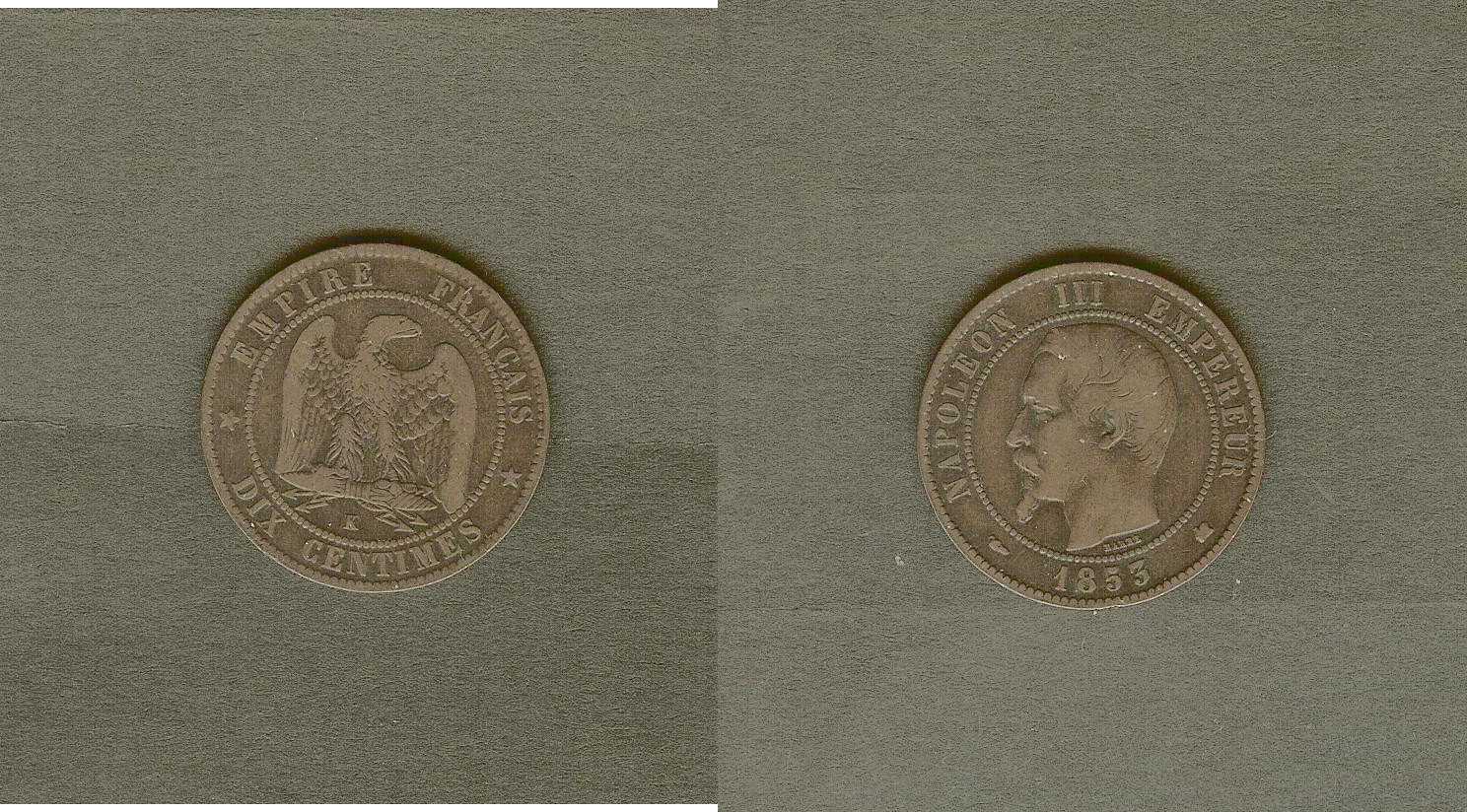 Dix centimes Napoléon III, tête nue 1853 Bordeaux TB